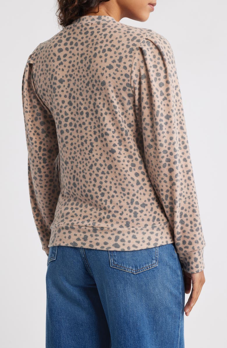 Loveappella Pleated Long Sleeve Brushed Jersey Top, Alternate, color, Blush/ Charcoal