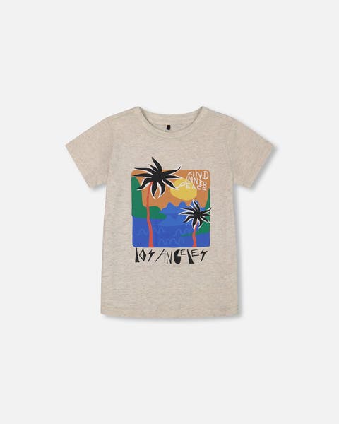 Deux Par Deux Organic Cotton Graphic Tee - Black Panda On Beige Background Deux Par Deux Organic Cotton Graphic Tee - Black Panda On Beige Background