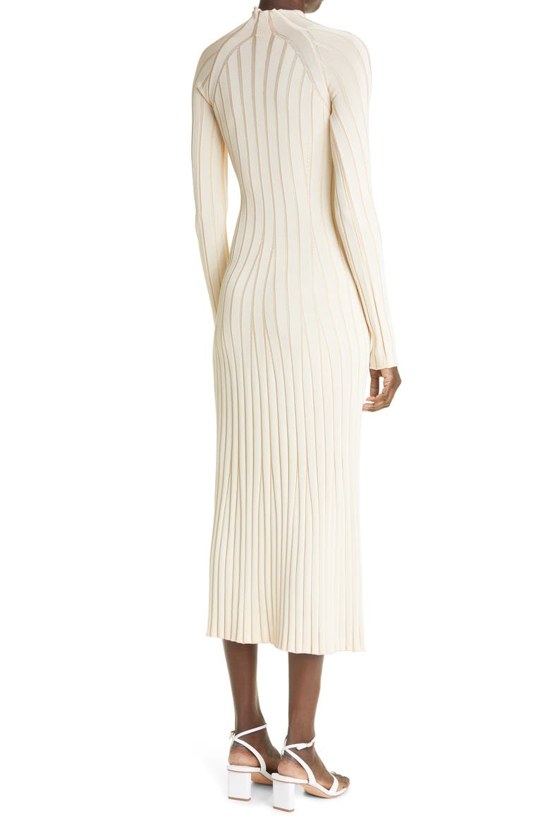 Rib Long Sleeve Midi Dress, Alternate, color, CREAM