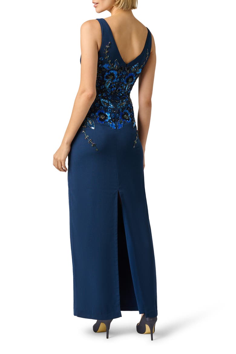 Beaded Crepe Column Gown, Alternate, color, LIGHT NAVY