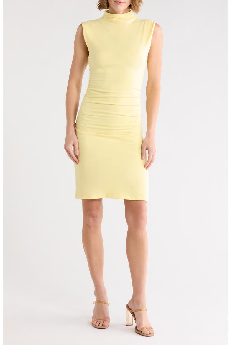 Ruched Funnel Neck Jersey Minidress, Main, color, LEMON003