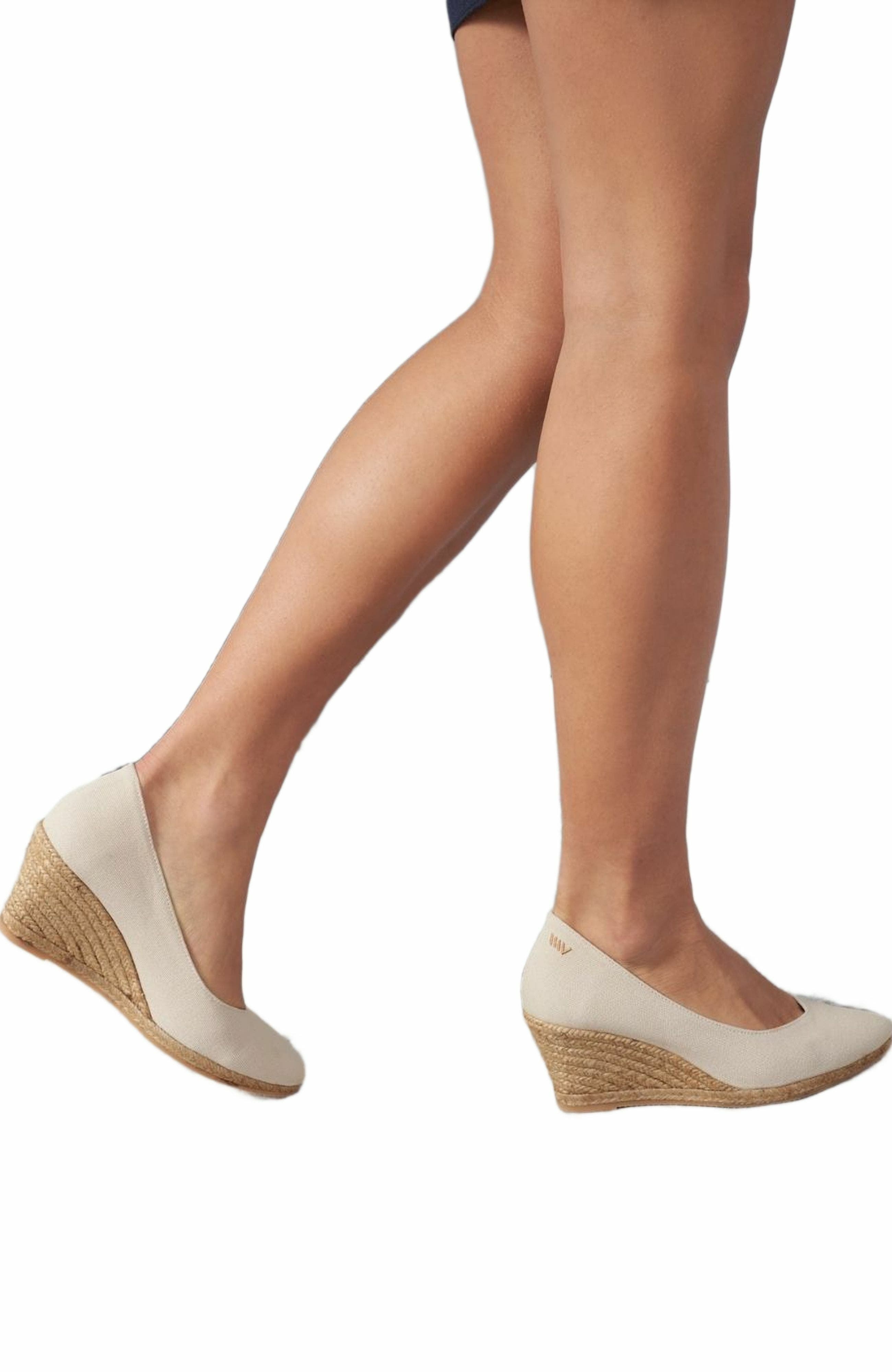 Roses Canvas V Cut Espadrille Wedges, Alternate, color, Beige