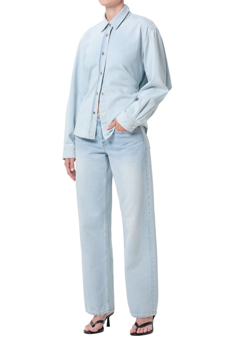 Theo Flutter Denim Shirt, Alternate, color, LINK (LIGHT PALE TINTED IND)