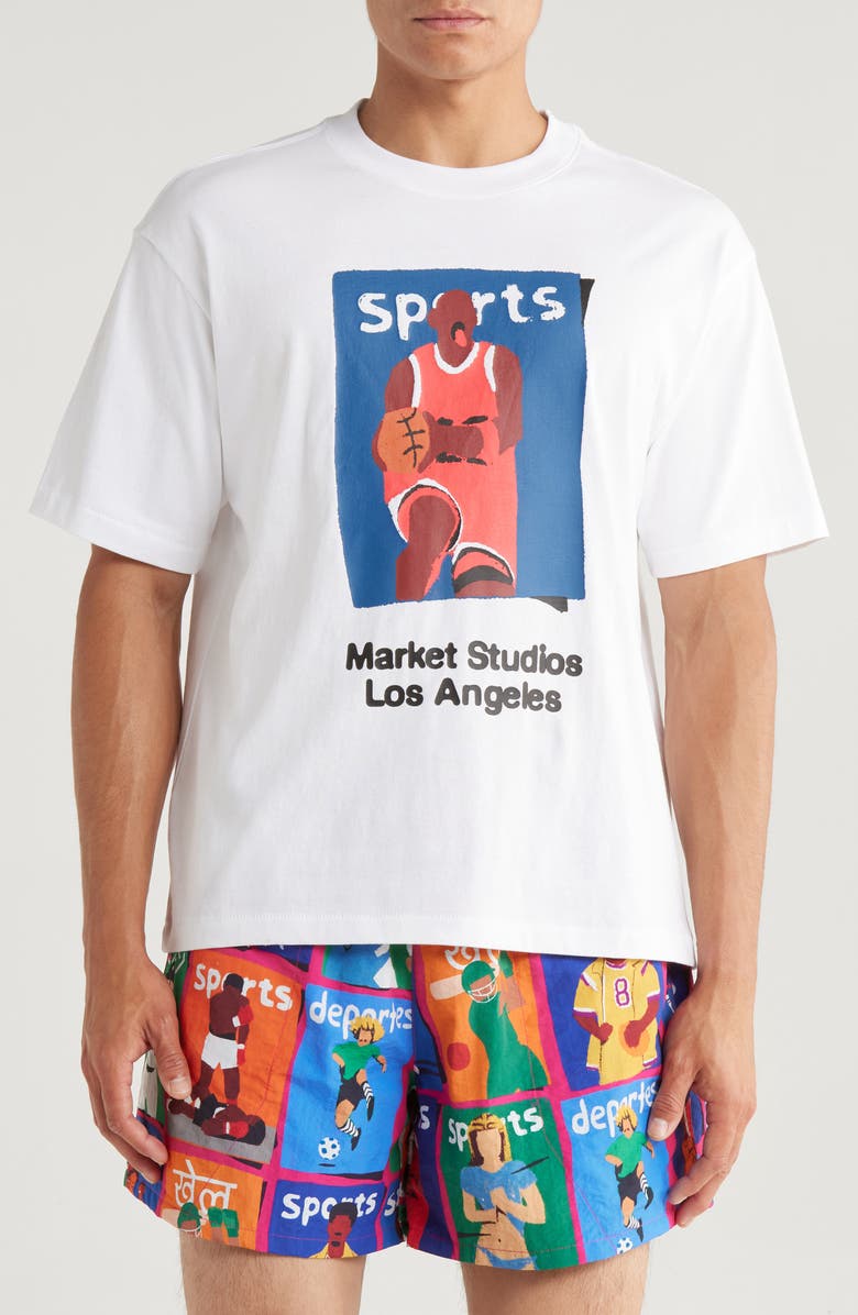 MARKET Basketball Cotton Graphic T-Shirt, Main, color, White