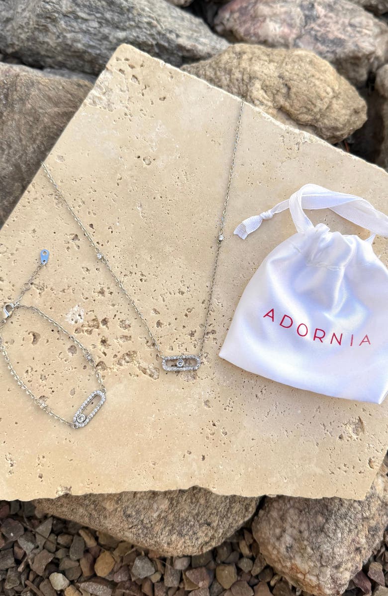 Adornia Dancing Stone Bar Pendant Necklace & Bracelet Set, Alternate, color, Silver