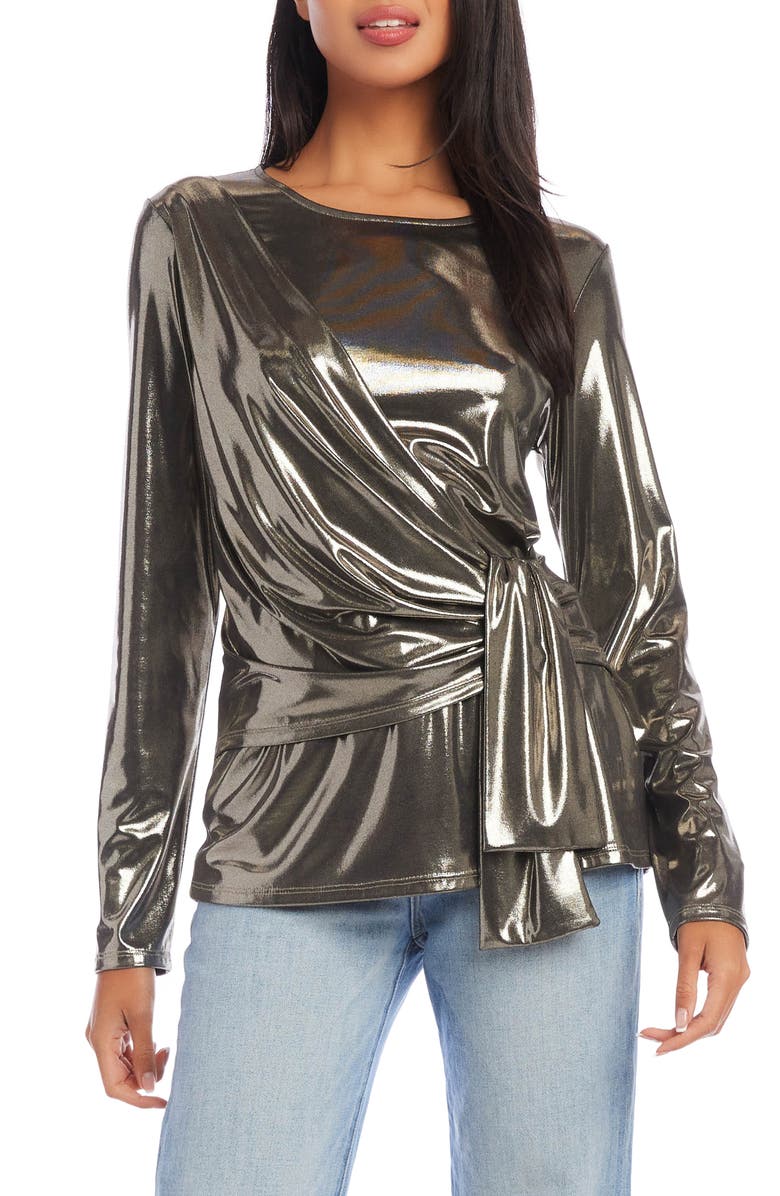 Karen Kane Draped Foil Side Tie Blouse, Main, color, 