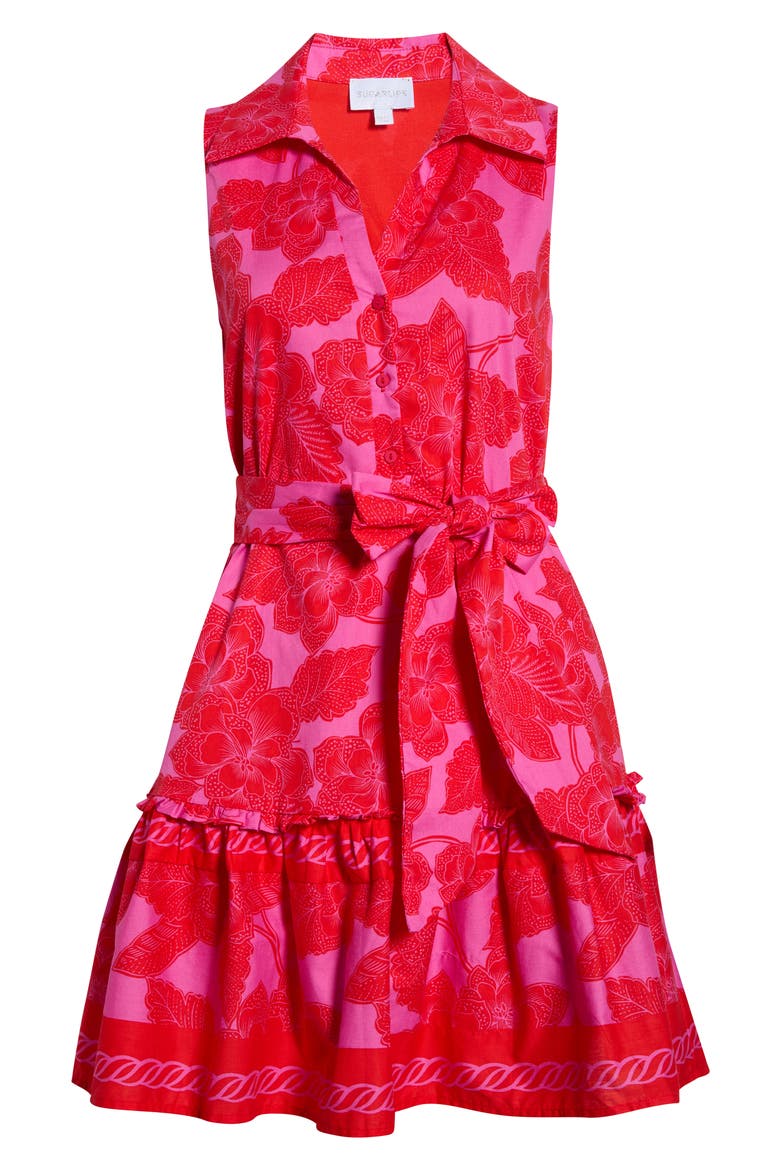 Rency Floral Zady Belted Cotton Shirtdress, Alternate, color, FUCHSIA-RED