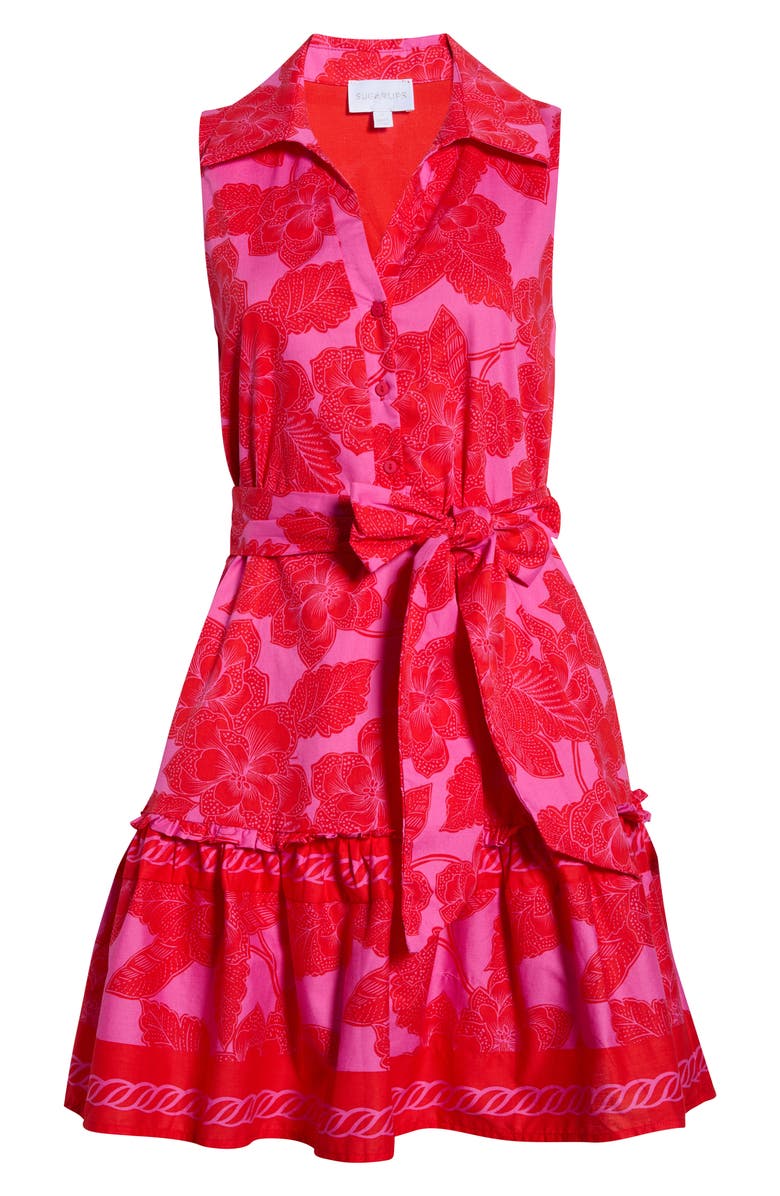 SUGARLIPS Rency Floral Zady Belted Cotton Shirtdress, Main, color, Fuchsia-Red