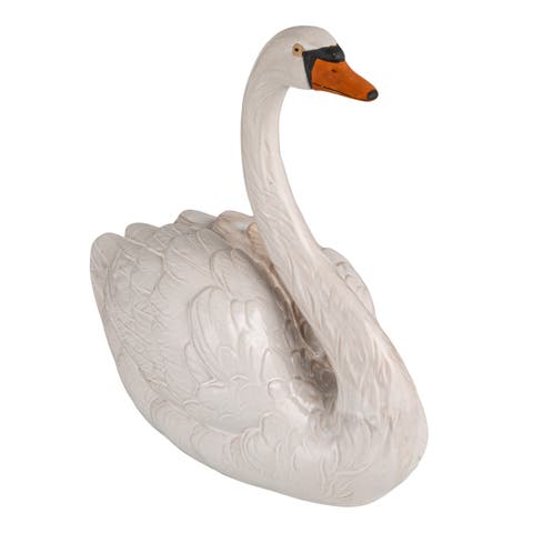 Stoneware Swan Decor, White, Black and Orange Color