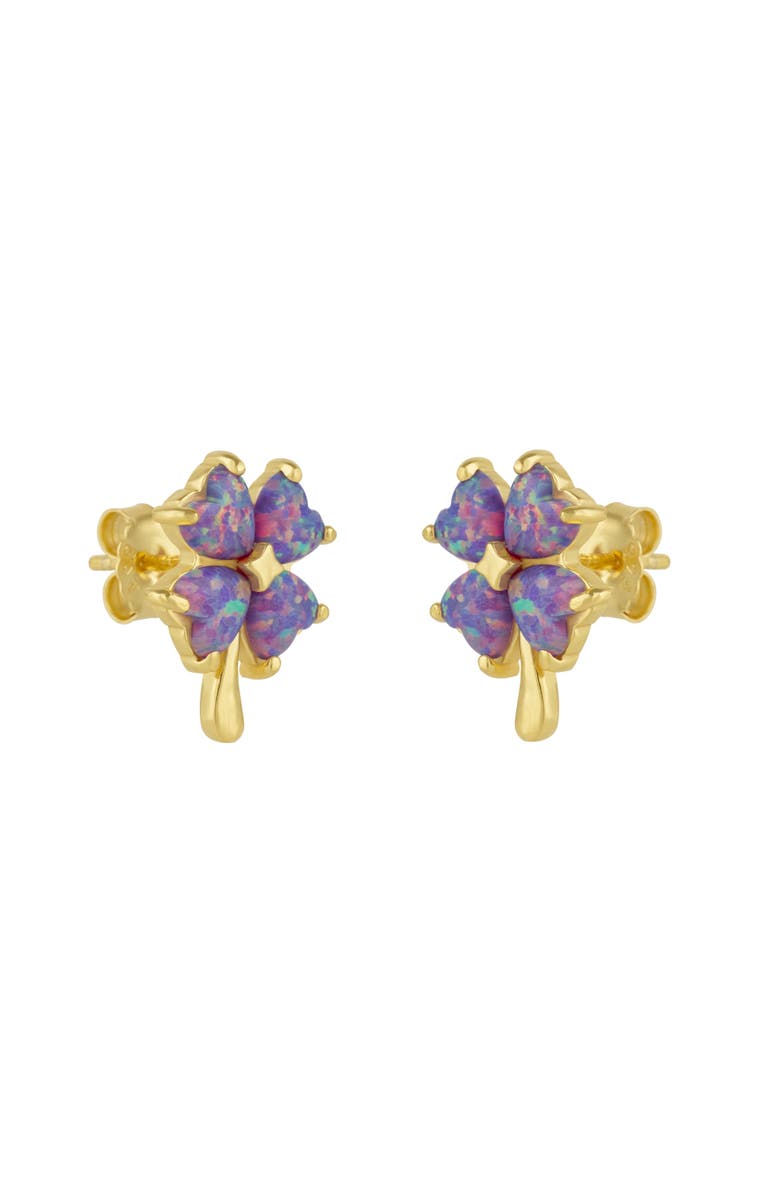 Spero London Pink Purple Opal Four Leaves Clover Sterling Silver Stud Earrings, Main, color, Gold