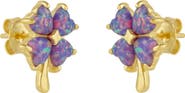 Spero London Pink Purple Opal Four Leaves Clover Sterling Silver Stud Earrings