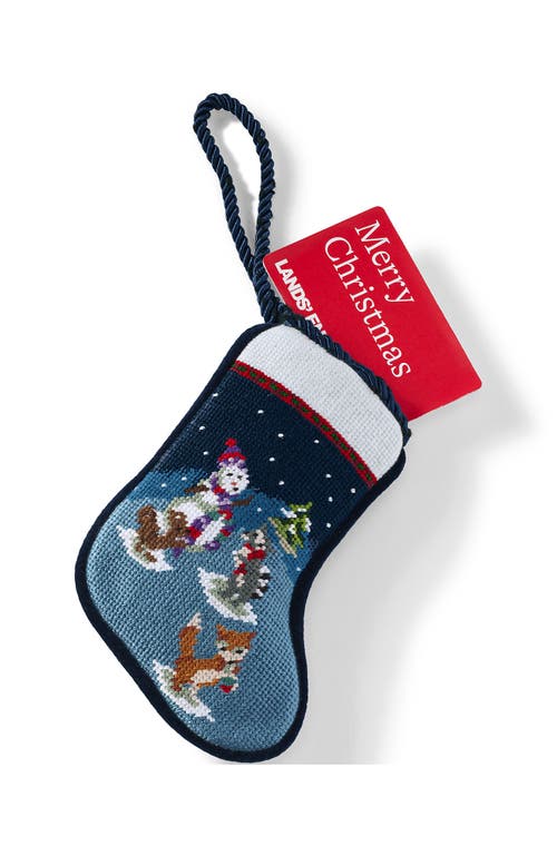 Lands' End Mini Needlepoint Christmas Stocking In Blue