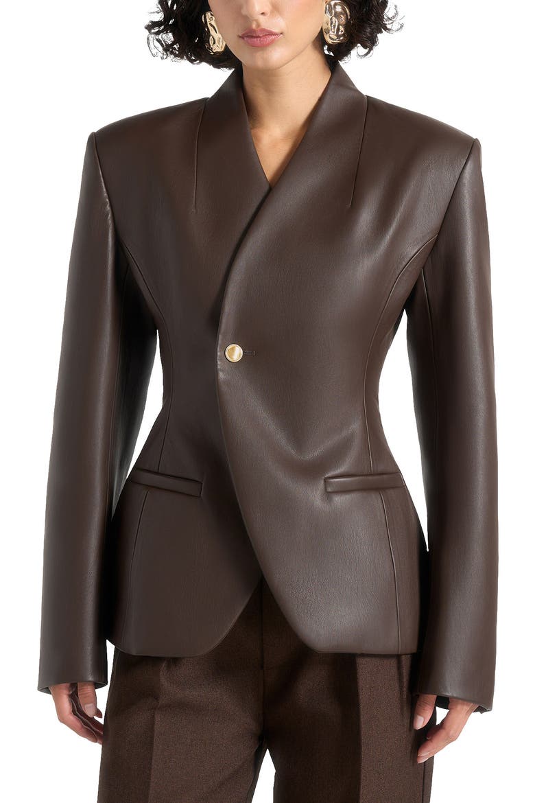 Ina Leather Cinched Waist Blazer, Alternate, color, Brown