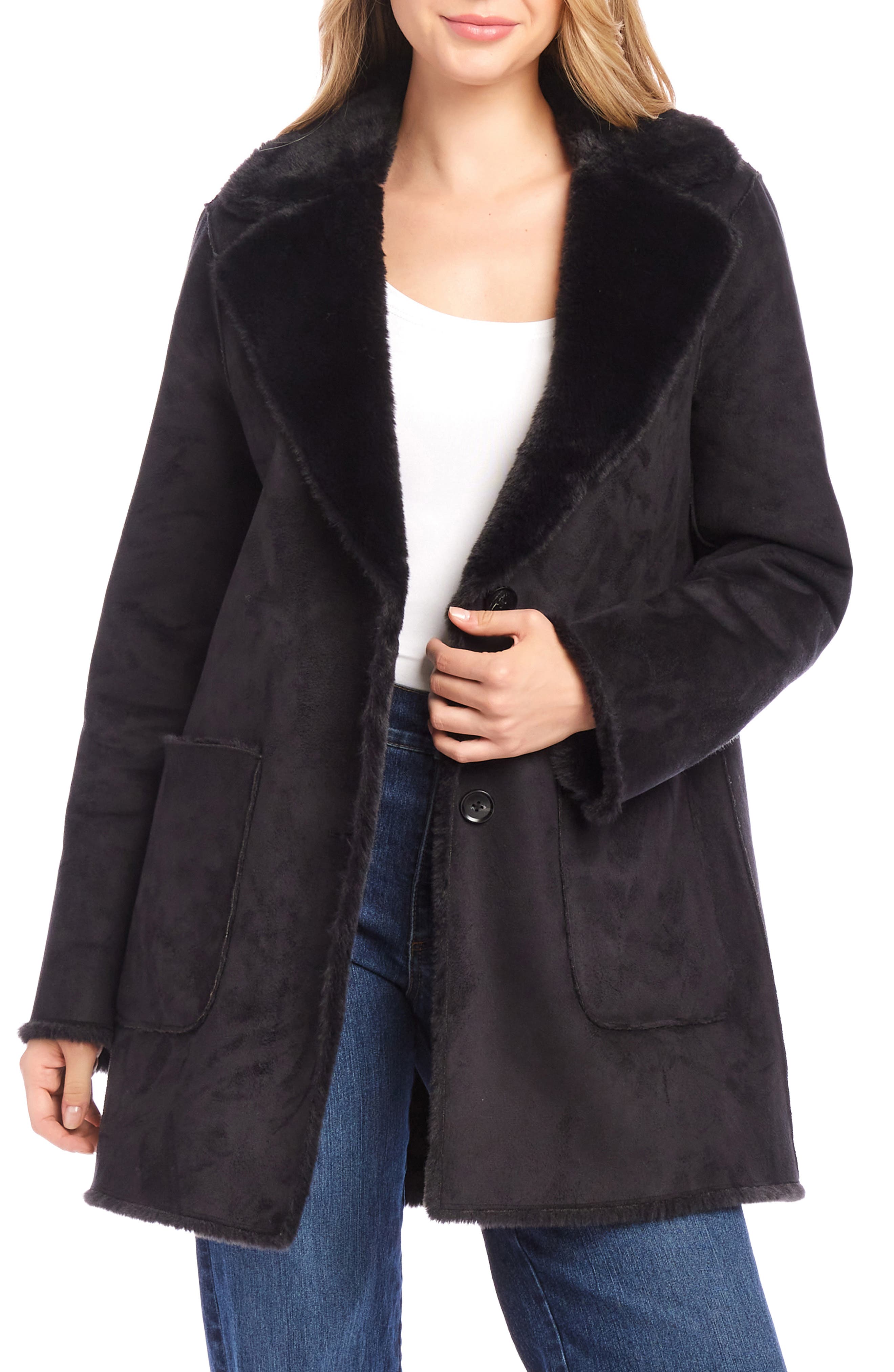 Karen Kane Faux Shearling Coat in Black 