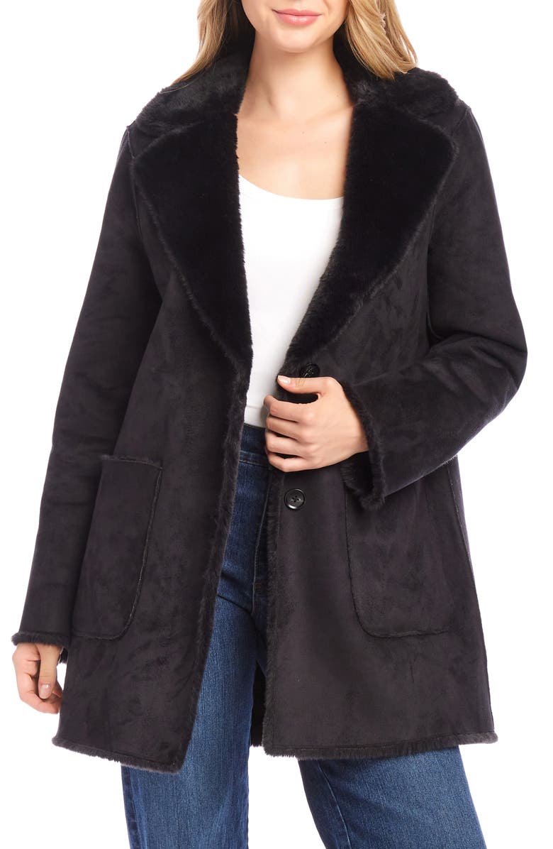 Karen Kane Faux Shearling Coat, Main, color, 