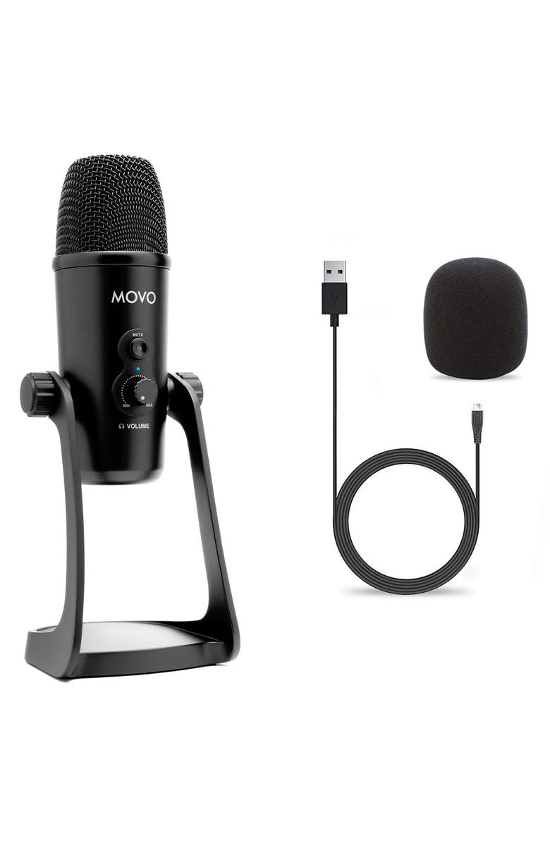 MOVO UM700 Desktop Studio USB Microphone with Stereo, Cardioid, Omnidirectional, and Bi-Directional Polar Patterns, Main, color, Black