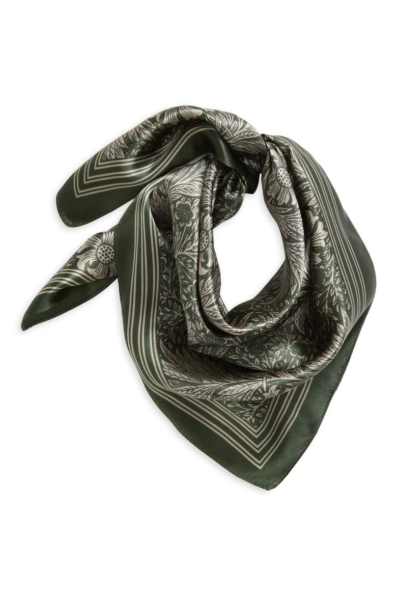 Print Silk Bandana Square Scarf, Alternate, color, OLIVE SPRAY FREYA FLORA