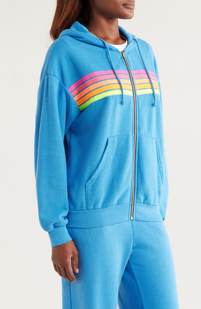 Aviator Nation 5-Stripe Zip Hoodie, Alternate, color, Cobalt/ Neon