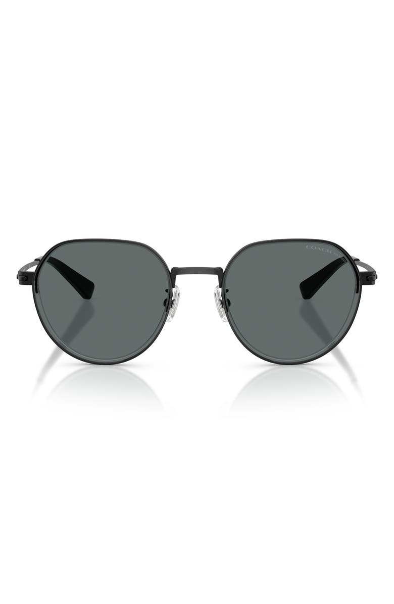 COACH 52mm Polarized Irregular Sunglasses, Main, color, Satin Black / Grey Solid Polar