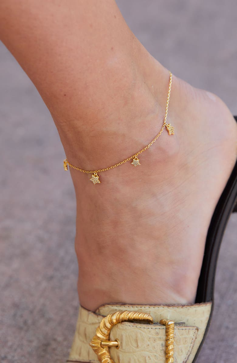 SAVVY CIE JEWELS 18K Gold Plated Star Charm Anklet, Alternate, color,