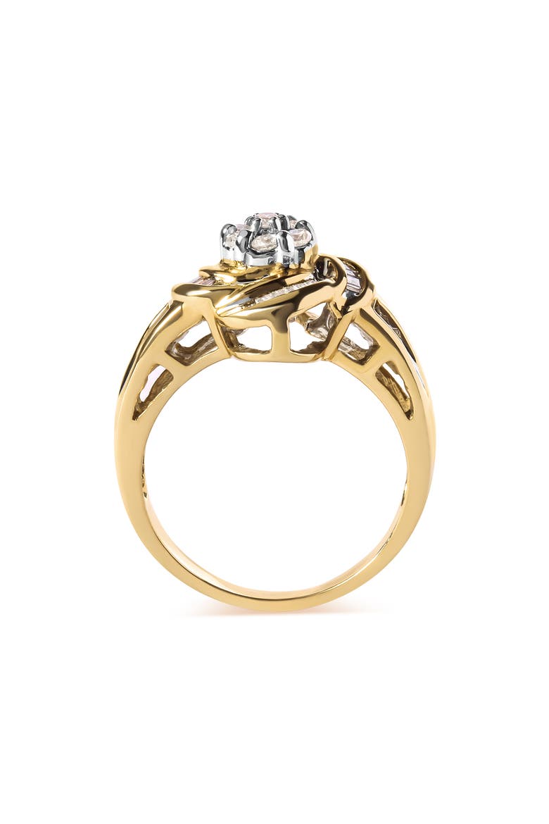 10K Yellow Gold 1/2 Cttw Diamond Flower Swirl Cocktail Ring, Alternate, color, Yellow
