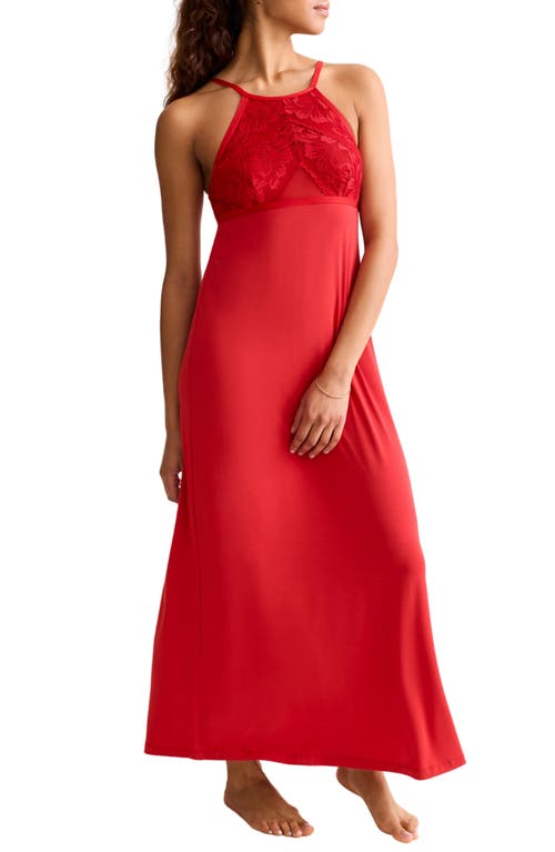 Fleur't Parisian Nights Lace Trim Nightgown In Red