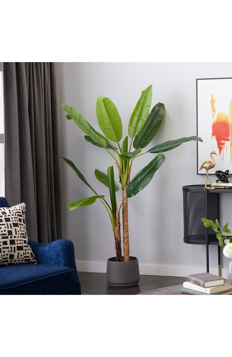 GINGER BIRCH STUDIO Green Faux Foliage Banana Leaf Artificial Tree with Black Plastic Pot, Alternate, color,