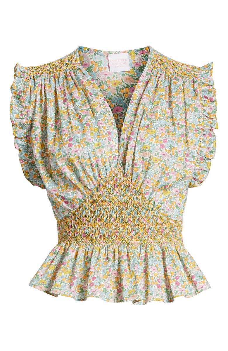 Loretta Caponi x Liberty London Valeria Floral Print Top, Alternate, color, Top Pastel Poppy Daisy