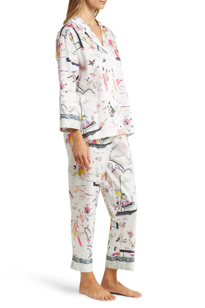 Kana Print Cotton Sateen Pajamas, Alternate, color, WARM WHITE