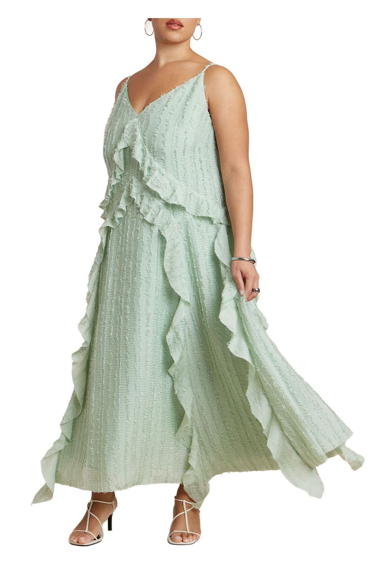 ELOQUII Textured Ruffle Cami Dress, Main, color, Sage