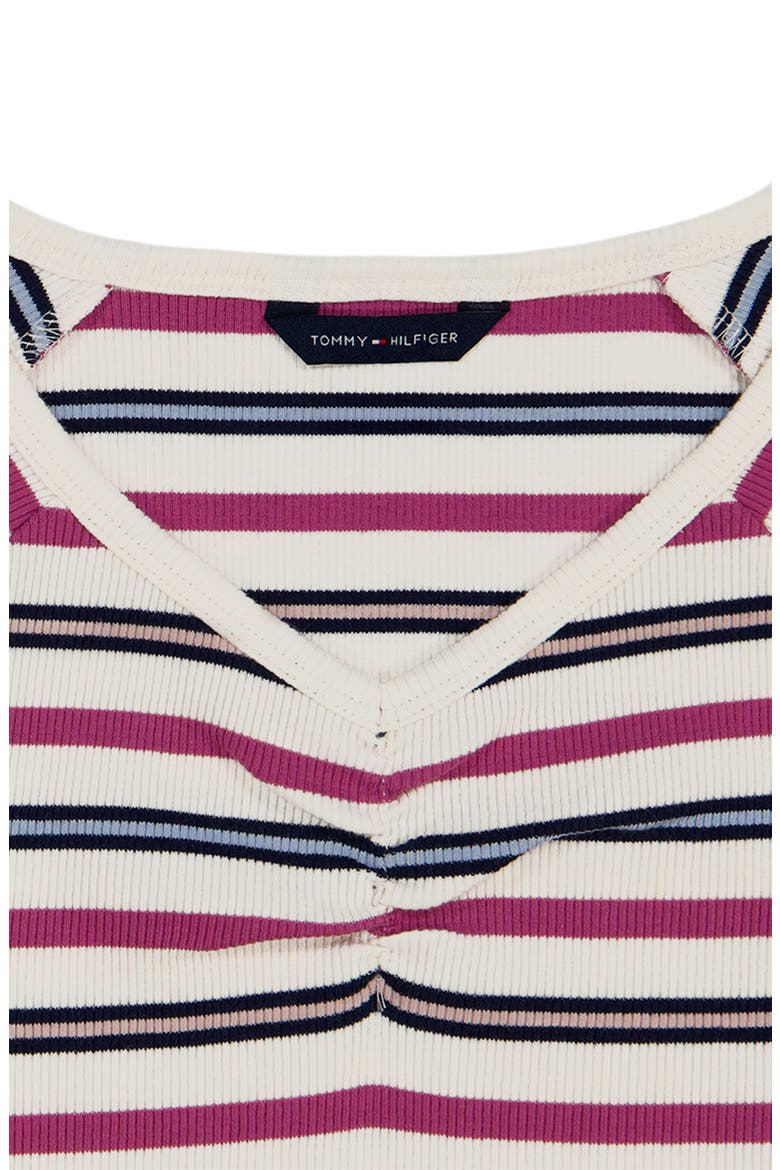 Kids' Striped Rib Ruched Raglan T-Shirt, Alternate, color, NATURAL