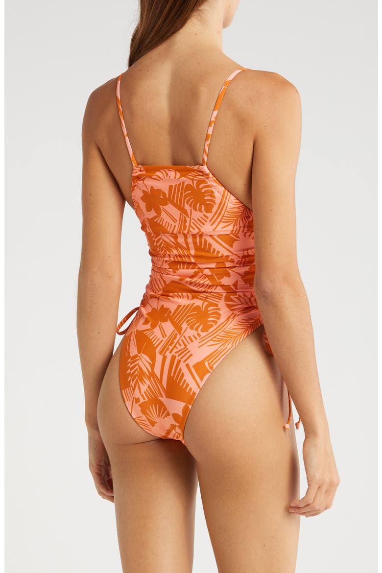Blocked Out Floral Ruched One-Piece Swimsuit, Alternate, color, REEF PINK