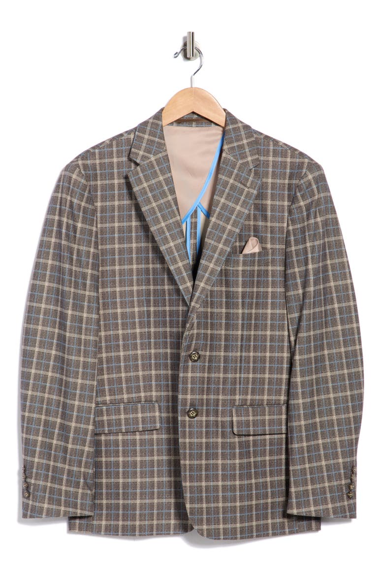 Plaid Slim Fit Stretch Knit Sport Coat, Alternate, color, BROWN