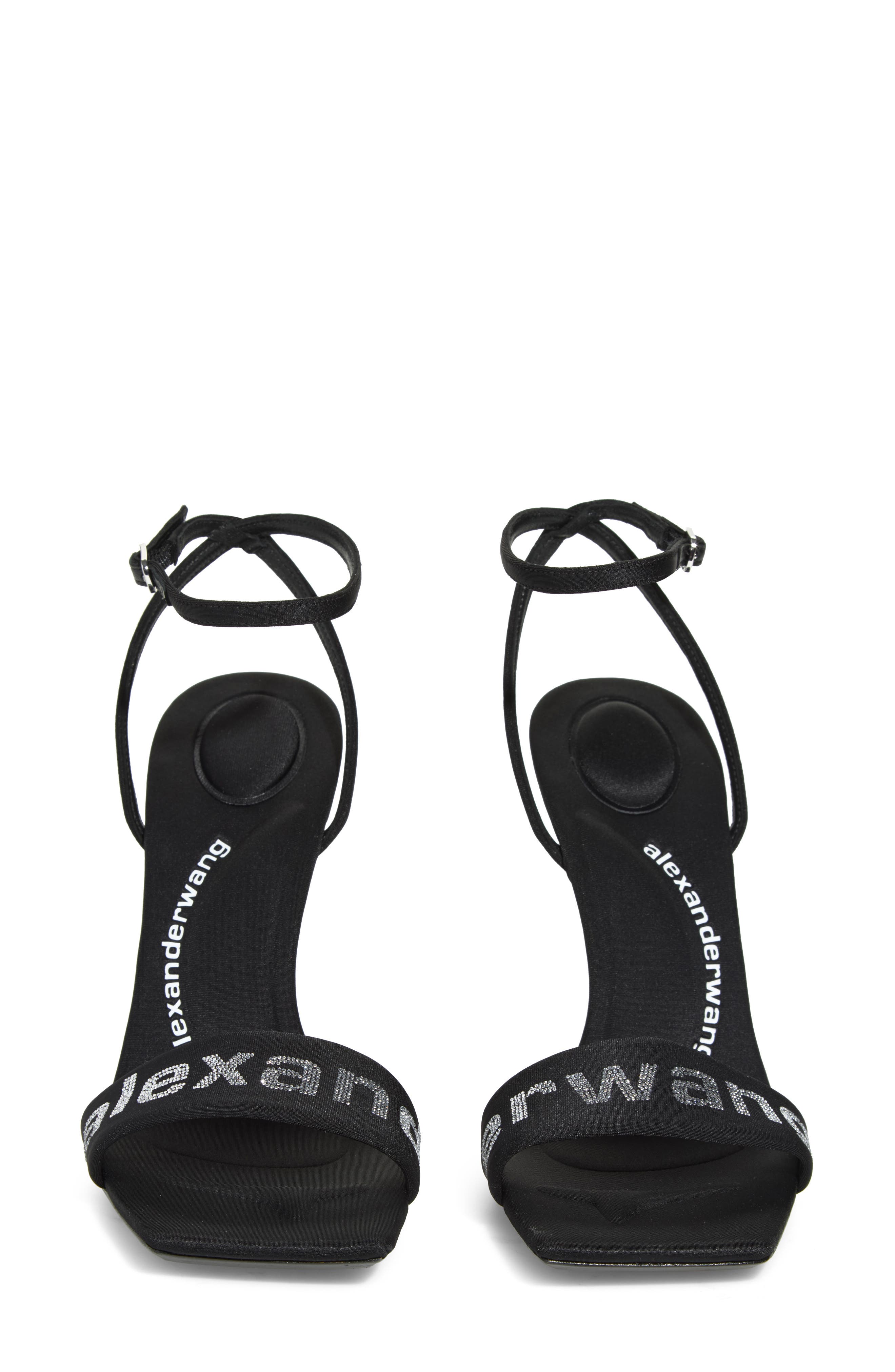 Julie Billboard Crystal Logo Ankle Strap Sandal, Alternate, color, BLACK