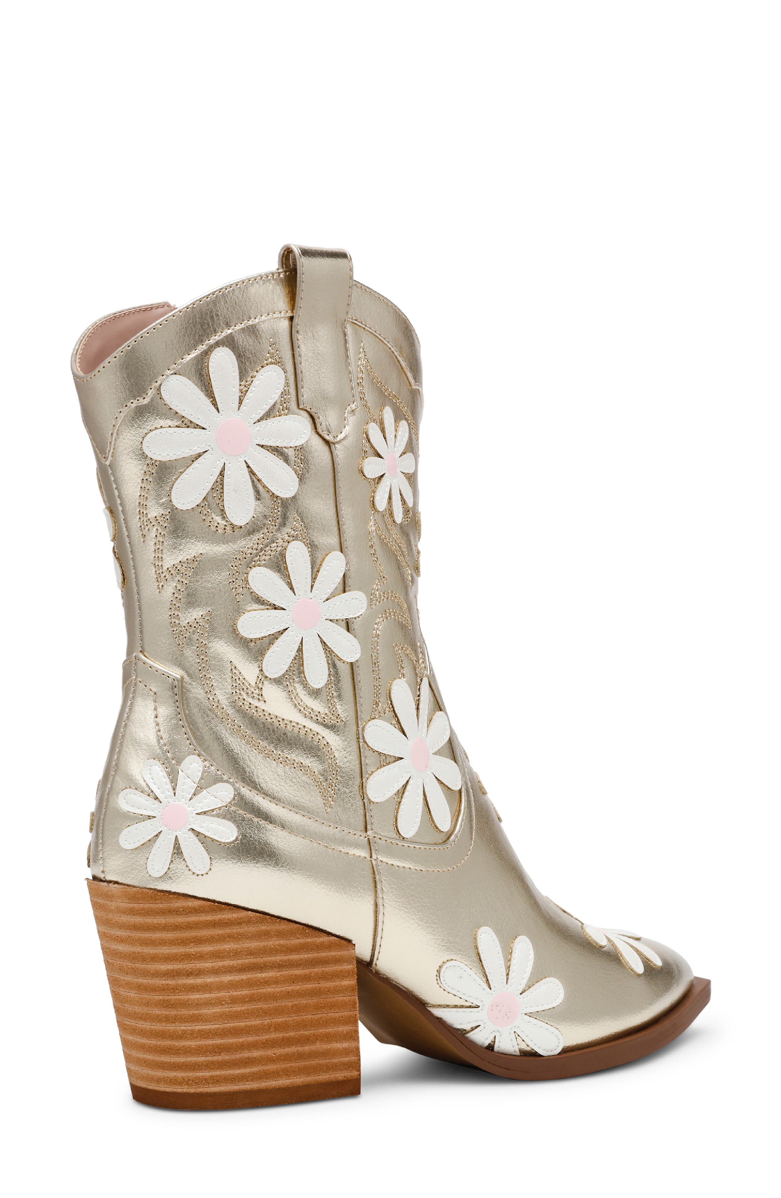 Betsey Johnson Teddy Pointed Toe Western Boot, Alternate, color, Gold