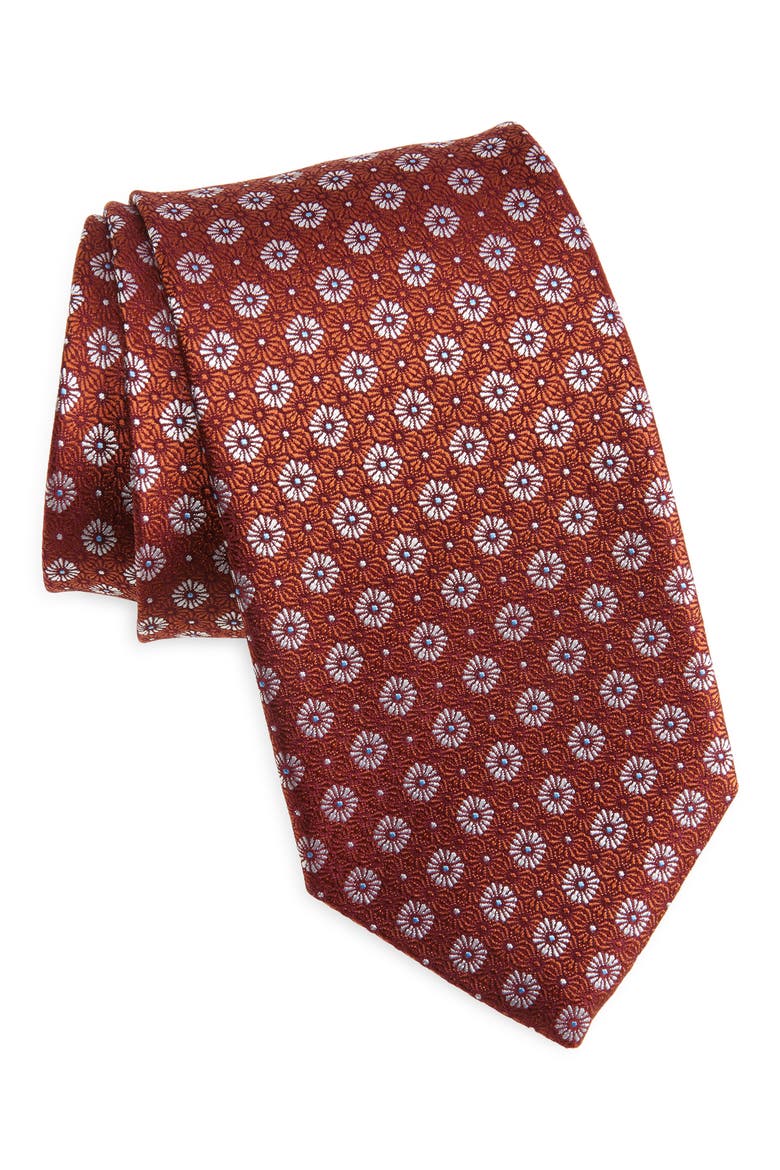Medallion Print Silk Tie, Main, color, ORANGE