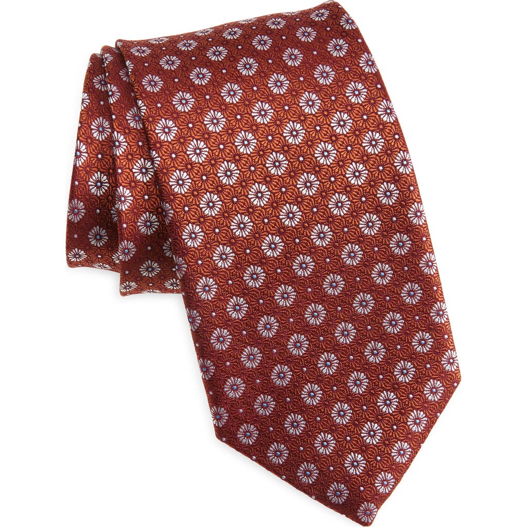 David Donahue Medallion Print Silk Tie In Brown