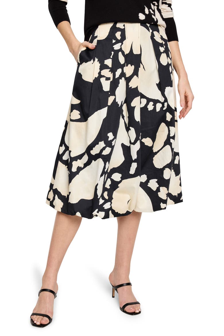 Evening Petal Bubble Hem Cotton Midi Skirt, Main, color, BLACK MULTI