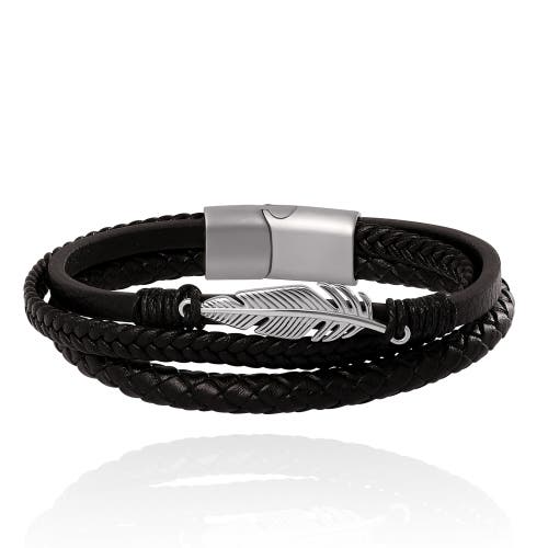 Lucky Brand Triple Row Black Leather Bracelet With Silver Accents In Brown