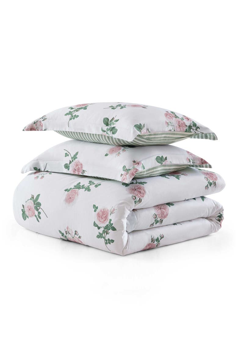 Tea Rose Cotton Sateen Comforter Set, Main, color, WHITE/ PEARL PEACH/ PINK CLAY