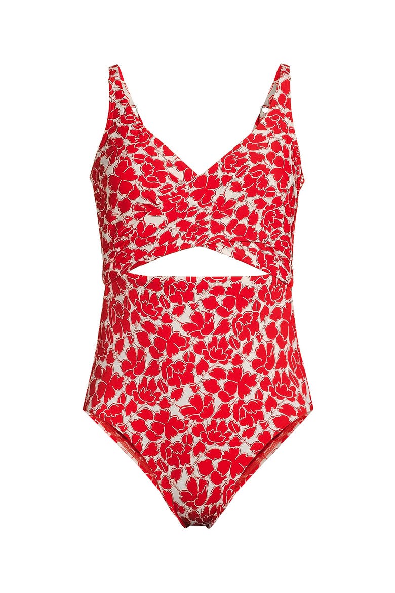 Wrap Monokini High Leg One Piece Swimsuit, Alternate, color, Daylily Red Tossed Floral