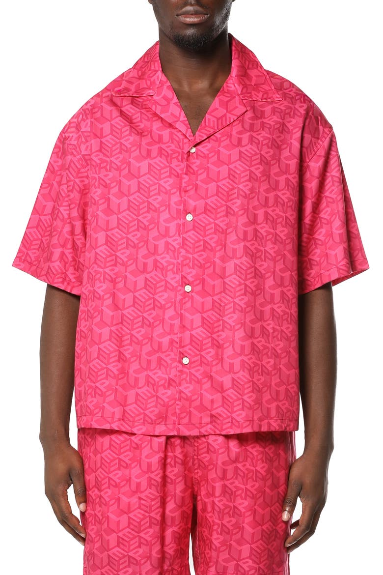 Logo Pattern Camp Shirt, Main, color, PINK
