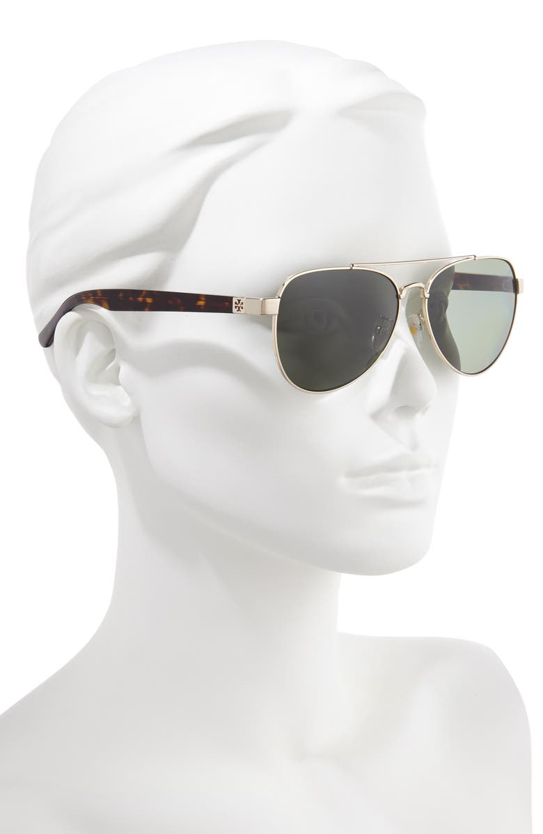 Tory Burch 57mm Polarized Aviator Sunglasses, Alternate, color,