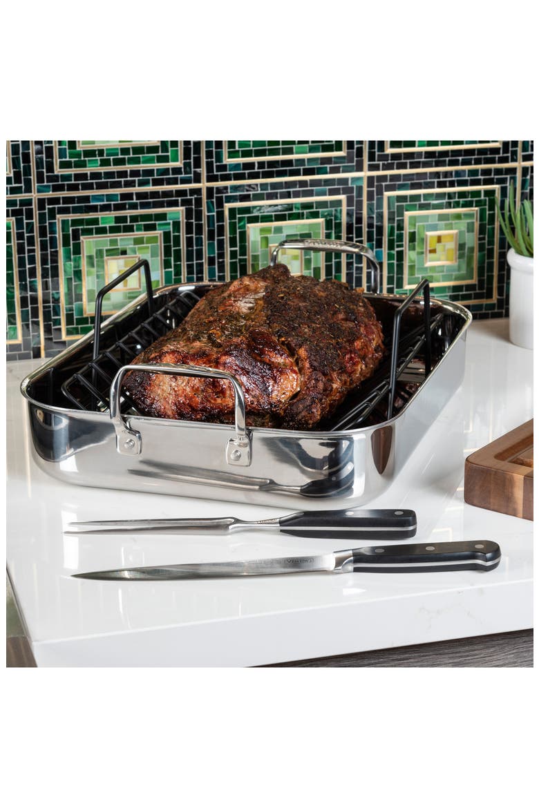 3-Ply Roasting Pan with Carving Set, Alternate, color, SILVER