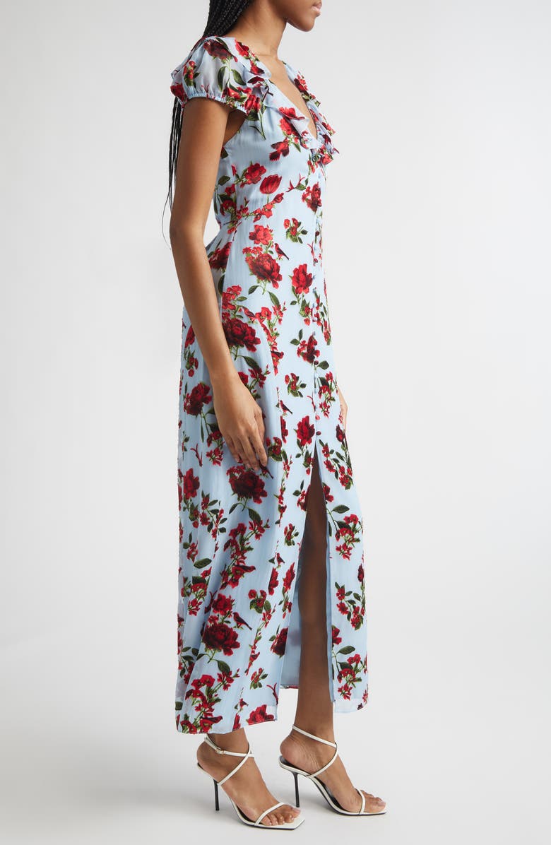 Alice + Olivia Tara Ruffle Tie Back Maxi Dress, Alternate, color, American Beauty Carolina Blue