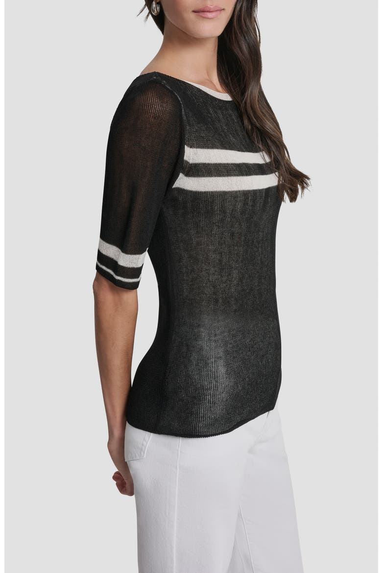 Stripe Lightweight Elbow Sleeve Sweater, Alternate, color, BLACK/IVORY
