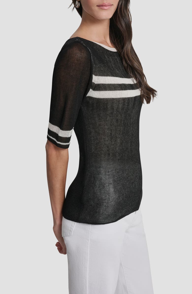 DKNY Stripe Lightweight Elbow Sleeve Sweater, Alternate, color, Black/Ivory