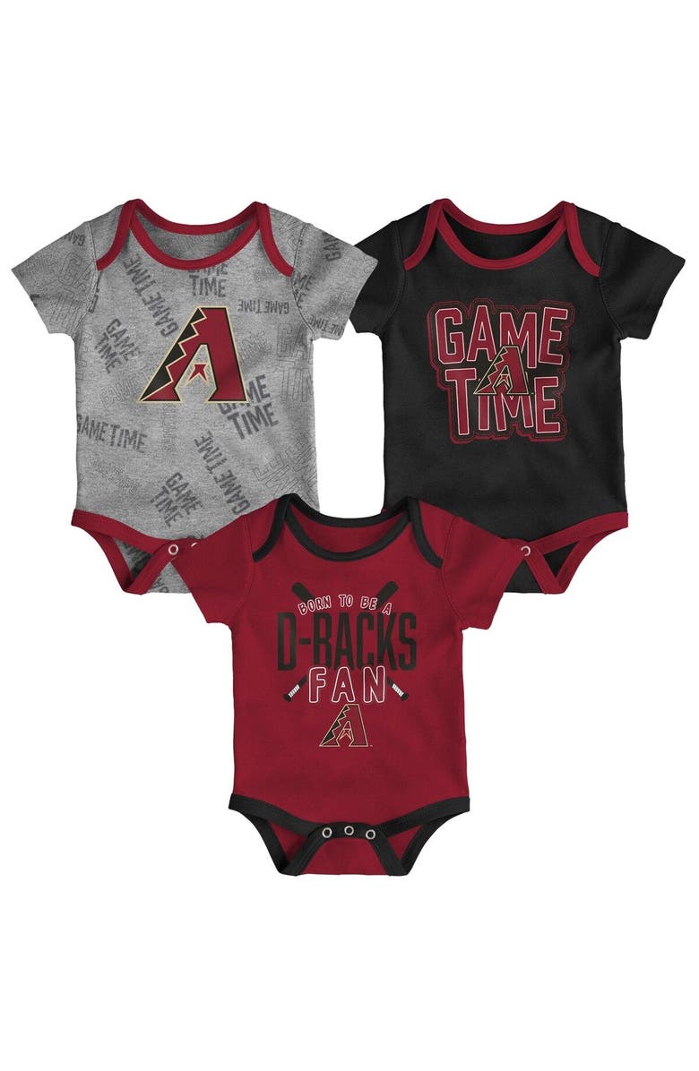 Outerstuff Newborn & Infant Arizona Diamondbacks Red/Black/Heathered Gray Game Time Three-Piece Bodysuit Set, Main, color, Red
