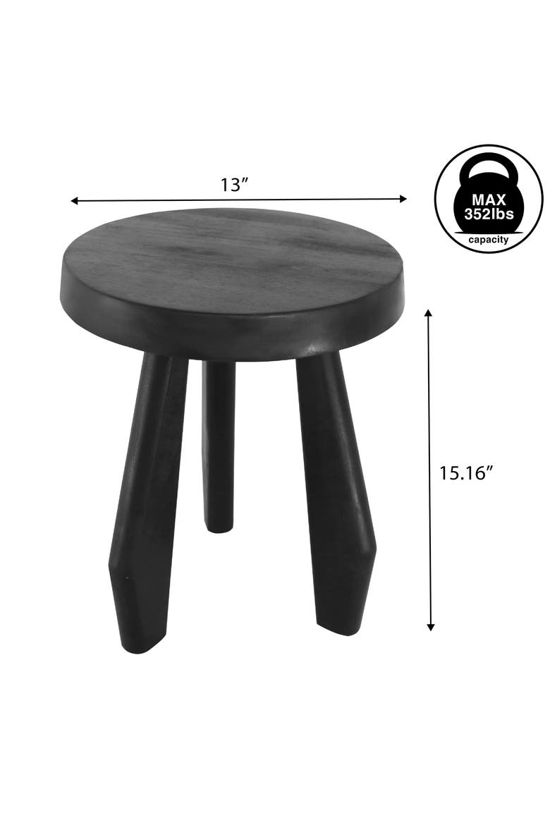 Terra Rustic Solid Acacia Wood Accent Stool, Small Indoor Outdoor Round Seat, Side Table and Plant Stand for Patio, Living Room, Alternate, color, Black