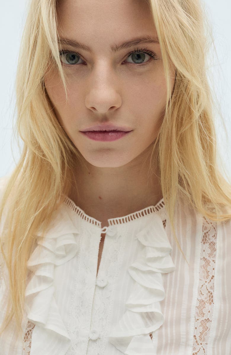 MANGO Ruffle & Lace Shirt, Alternate, color, 